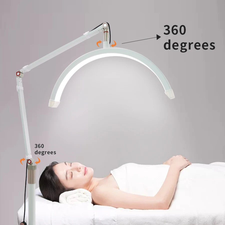 Lampe de beauté moderne en forme de demi-lune à LED de 20 W montée au sol, idéale pour le tatouage des sourcils, les salons de beauté et les extensions de cils. Caractéristiques Bague Lune Design