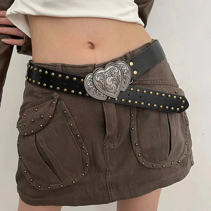 Temperament Heart-shaped Buckle Women's Wide Waistband Double Row Retro Punk Waistband Women's Jeans Decorative Waistband