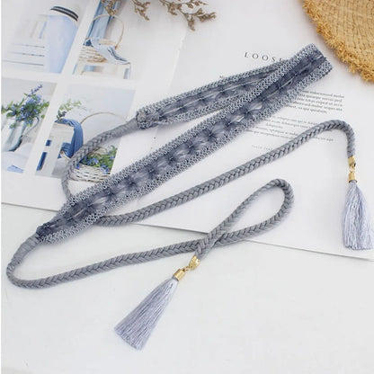 Braided Thin Waist Rope Knot Dress Decoration Waistbands Woven Tassel Belt Lace Cotton Thread Waist Chain Knitted Waist Belt DIY