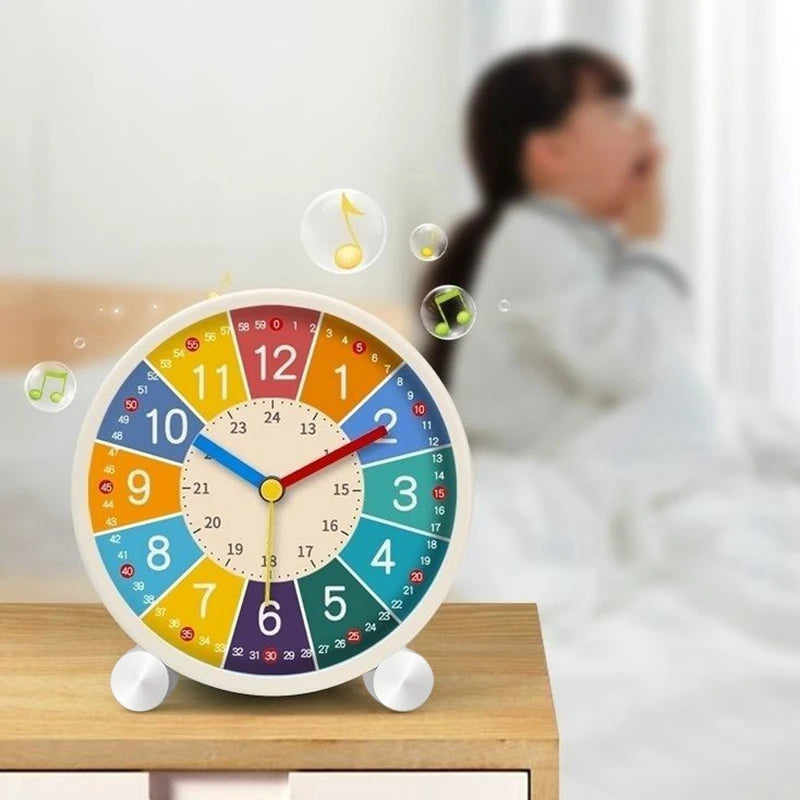 Kids Educational Alarm Clock Desktop Teaching Clock Round Mute Early Education Home Bedroom Decoration Boys Girls Students Gift