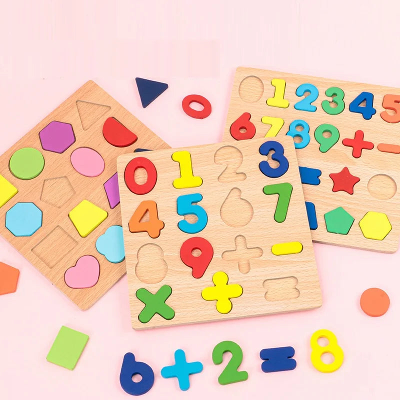 Colorful Alphabet Number Wooden Puzzles Kids Intelligent Matching Game Preschool Children Early Educational Toys