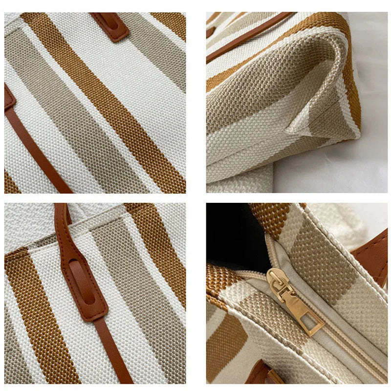 Large-capacity Raffia Summer Shoulder Bag Woman 2023 New Female Simple Striped Beach Handbag Messenger Casual Tote Storage Bag