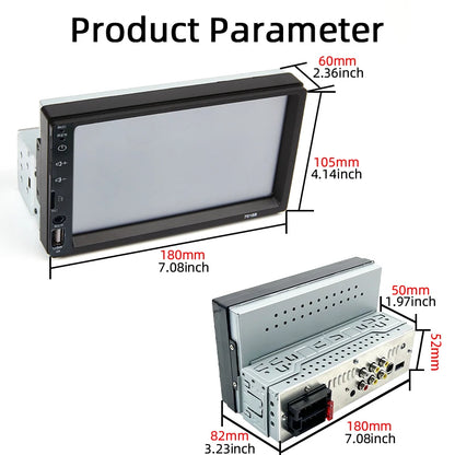 Autoradio universel : autoradio 1 Din 7 pouces avec lecteur MP5 à écran tactile, fonctionnalités multimédia, notamment FM, USB, Bluetooth, Mirror Link, alimentation ISO et entrée auxiliaire