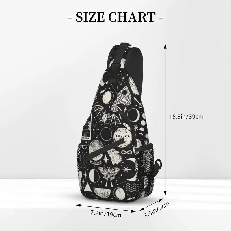 Celestial Space Lunar Pattern Sling Chest Bag Halloween Witch Shoulder Crossbody Backpack for Men Cycling Camping Daypack