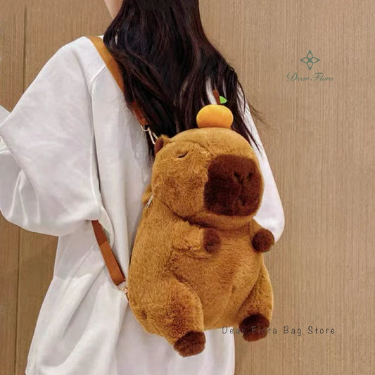 Cute Capybara Plush Backpack Kawaii Plushie Doll Fur Bag Shoulder Crossbody Bags Funny Children Bag Mini Knapsack Bag Girl Gifts