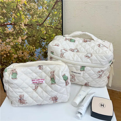 Cute Rabbit Cosmetic Bag Korean Quilted Makeup Box Women Portable Make Up Travel Bag Large Zipper Beauty Case Cosmetic Pouch