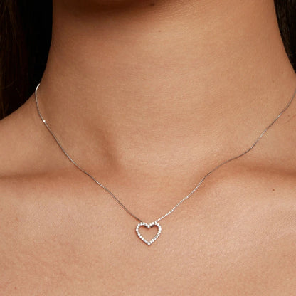 Bamoer U Heart Shape Moissanite Pendant Necklace Minimalist Full Gemstone Neck Box Chain for Women Shining Gift Adjustable