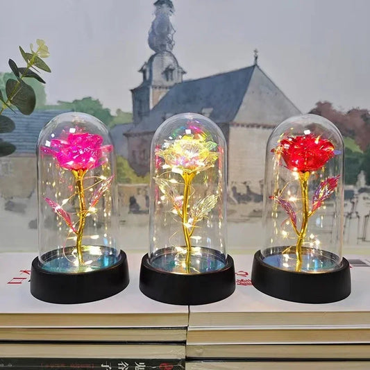 Artificial Rose Flowers Valentines Day Gift for Girlfriend Eternal Rose LED Light Foil Flower Wedding Decor Mother's Day Gifts