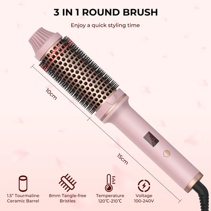 1.5 Inch Heated Curling Brush Ceramic Curling Iron Volumizing Hot Brush Create Root Volume & Loose Curls, Electric Round Brush