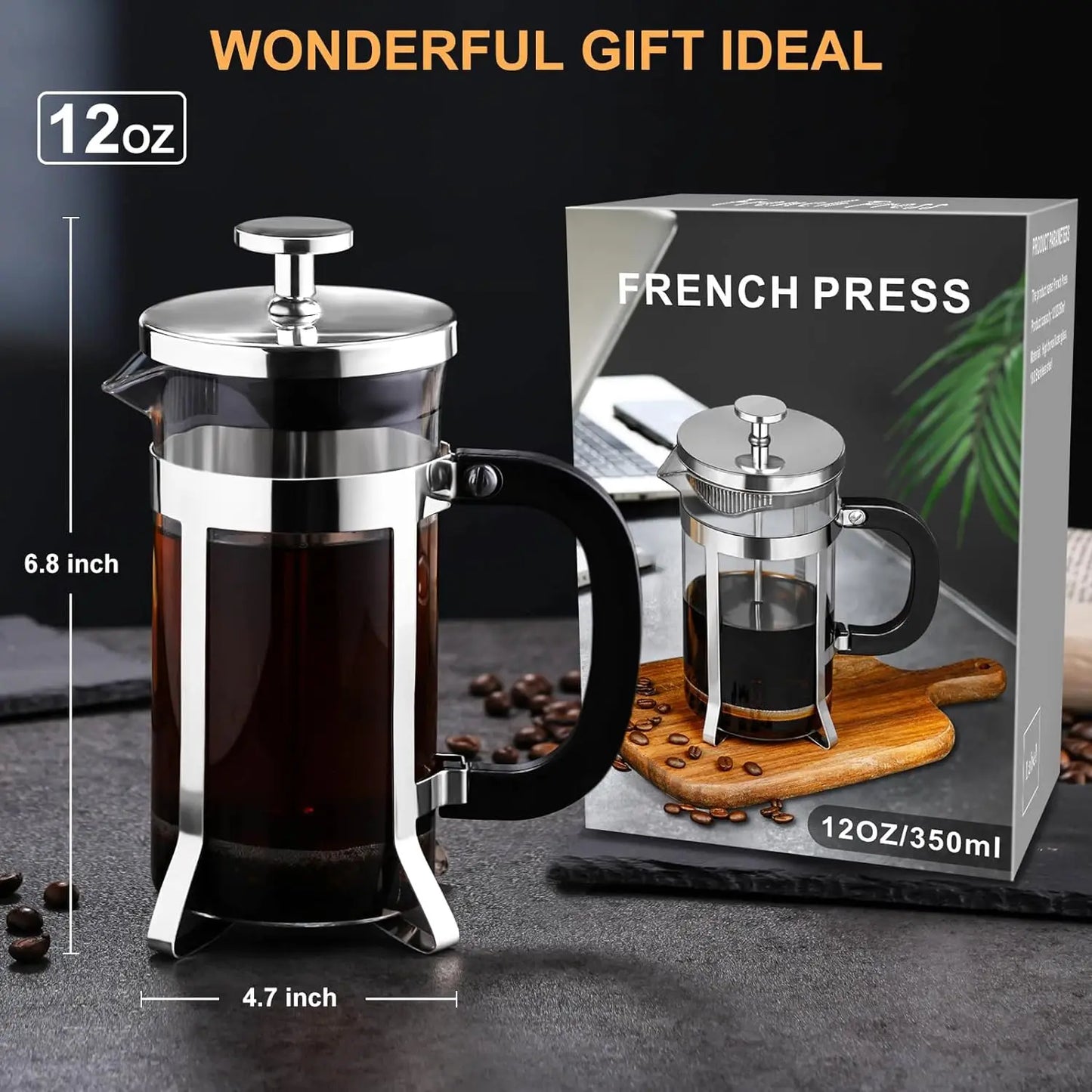 GIANXI Black 350ML Coffee Maker Transparent Glass French Press Stainless Steel With Lid Handle Coffee Pot Coffeeware Teaware