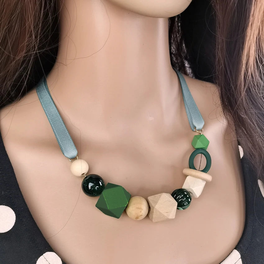 Women's Wood Beads Necklace for Women Geometric Wooden Beaded Necklaces & Pendants Statement Necklace New Fashion Jewelry NR037