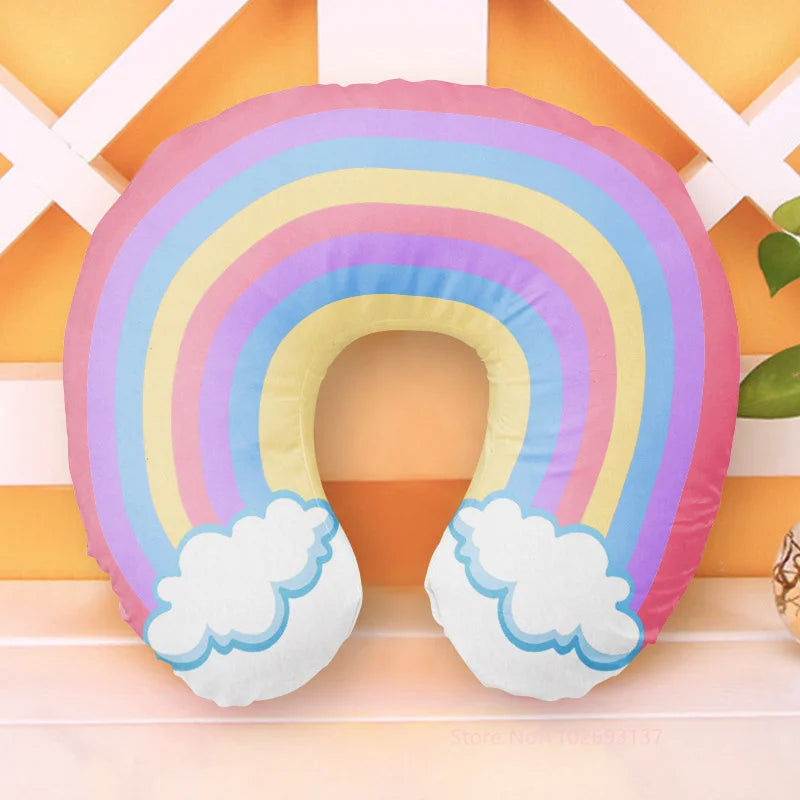 Cute Cartoon INS Style Travel Neck Pillow U-Shaped Panda Rainbow Cloud Fruit Inflatable Cushion For Kids Adults Family Friends