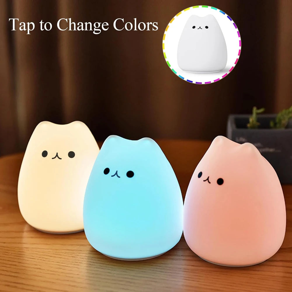 Cute Cat Lamp Kitty Night Light for Girls Bedroom Birthday Gifts for Kids Baby Silicone Kawaii Nightlight Nursery Room Decor