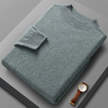 This men's pullover is crafted from 100% pure wool and features a high neck and knitted long sleeves. It's a basic solid color sweater that embodies casual fashion and serves as a versatile top for men