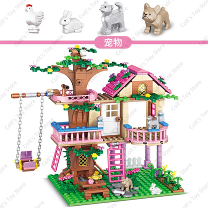 2024 Girls Friendship Tree House Villa Castle Building Blocks Classic Friends Girl's Model Figures Toys For Kids Birthday Gift