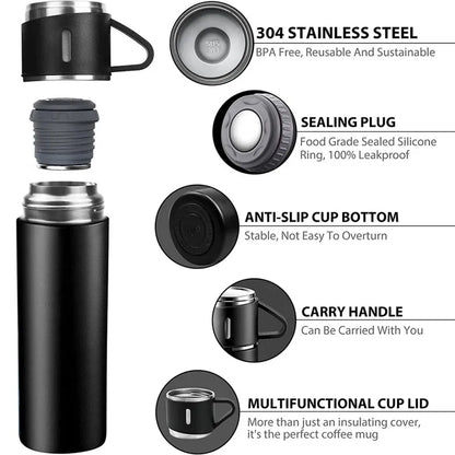 Gift Set: 500ML Stainless Steel Vacuum Insulated Bottle, Ideal for Office or Business Style. This Coffee Mug Thermos Bottle is Portable, Flask Carafe.