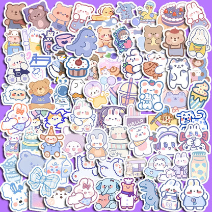 90pcs Blue Brownie Cute Animal Graffiti Stickers Children's Diy Stationery Computer Stickers Student Stationery