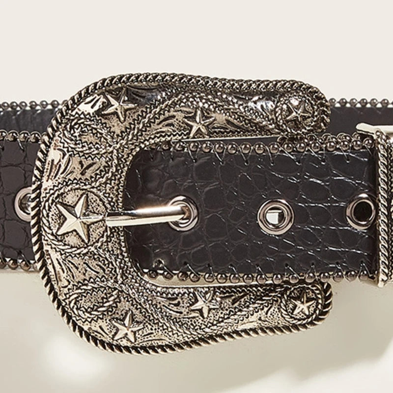 Vintage Adjustable Buckle Waist Belts for Woman Wide Buckle Belt for Jeans Skirt