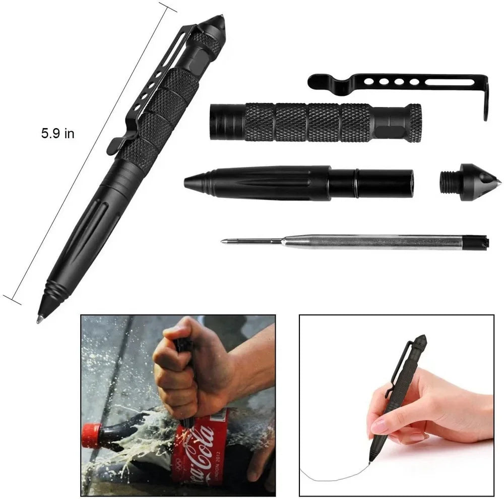 Tactical Pen Multifunction Aluminum Alloy Emergency Glass Breaker Pen Outdoor Camping Security Survival Tools