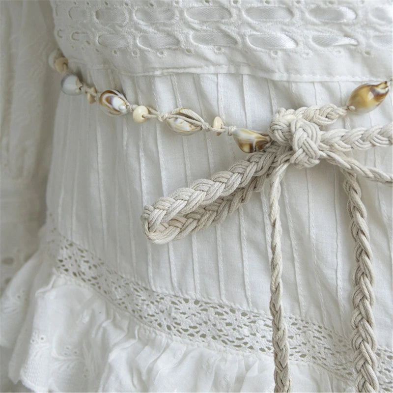 Cowgirl Waist Chain Casual Tie Belt Vintage Shells Waist Ceinture Cowgirl Lady Belt Elegant Woven Seashells Western