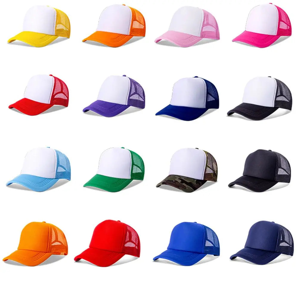 1PC Fashion Unisex Plain Baseball Cap Adjustable Trucker Flat Visor Cap Snapback Mesh Curved Men Women Casual Sun Summer Hat