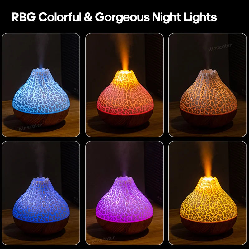 Volcano Air Humidifier 300ml Desktop USB Water Mist Diffuser Purifier Air Freshener Nebulizer with Colorful Ambient Night Light