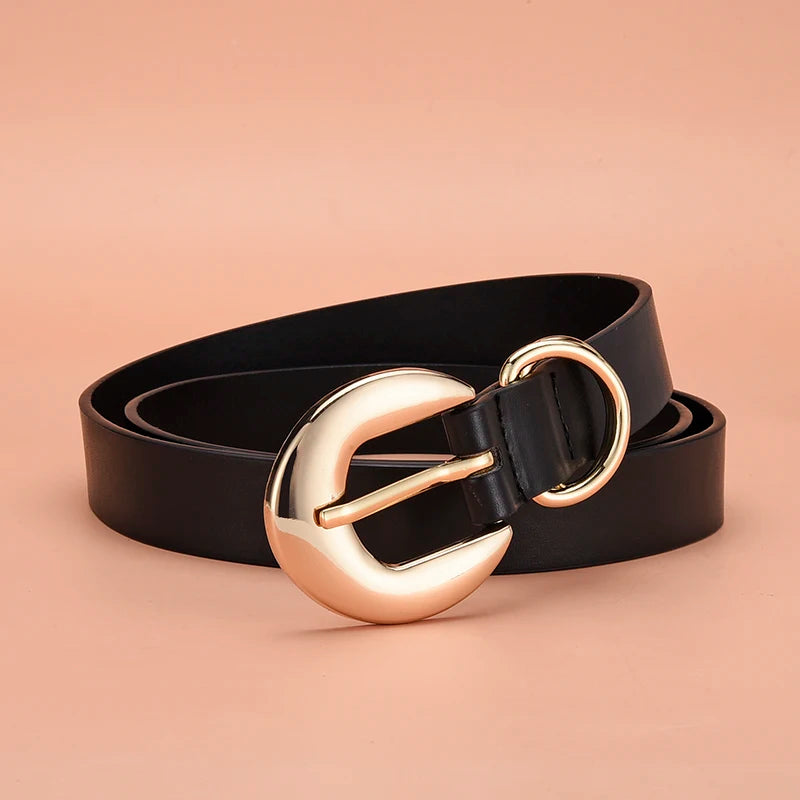 PU Leather Belt For Women Gold Pin Buckle Jeans Black Belts Designer High Quality Female Trouser Belts Waistband