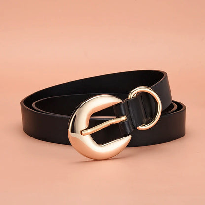 PU Leather Belt For Women Gold Pin Buckle Jeans Black Belts Designer High Quality Female Trouser Belts Waistband