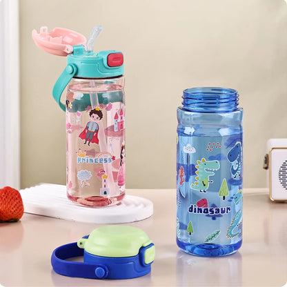 550ML Children Cartoon Plastic Cup With Straw Anti-falling Kids Water Bottle Children's Cup Portable Drinking Bottle Drinkware