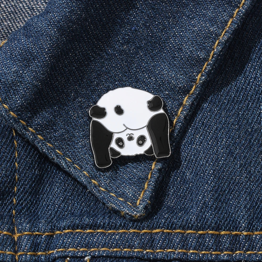 Cute Chinese Panda Looking Down Brooch Metal Enamel Pin for Hat Scarf Collection Gifts for Kids