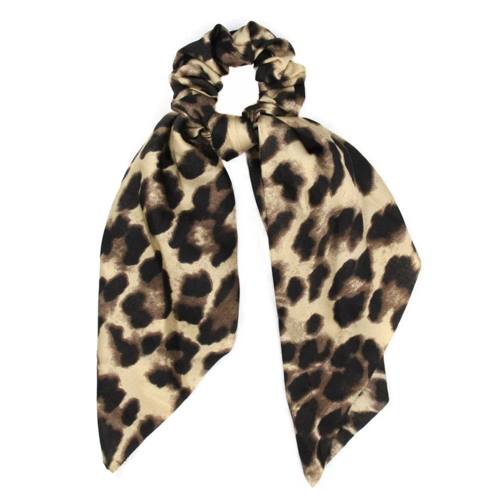 Vintage Leopard Print Satin Long Ribbon Ponytail Scarf Hair Tie Scrunchies Women Girls Elastic Hair Bands Hair Accessories