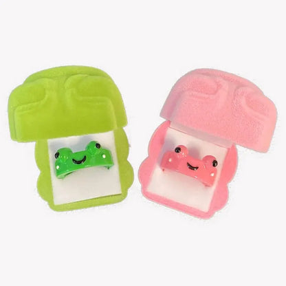 Cute Frog Rings With Box Colorful Acrylic Finger Rings Women Girls Daily Friendship Couple Gifts Lovely Animal Jewelry Accessory