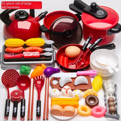 Children Kitchen Toys Simulation Kitchen Toys Set Cookware Fruits Cutting Kitchen Accessories Cooking Toys for Kids Girls Gifts