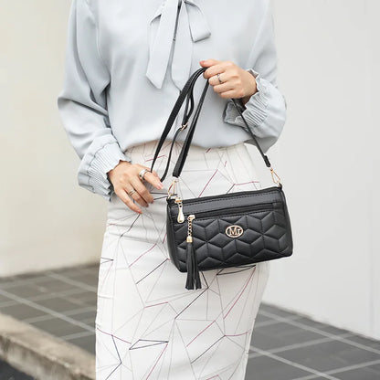 Double Zipper Crossbody Bag 2024 New Fashion PU Diamond Lattice Shoulder Bag Tassel Decoration More Zipper Pocket Large Capacity