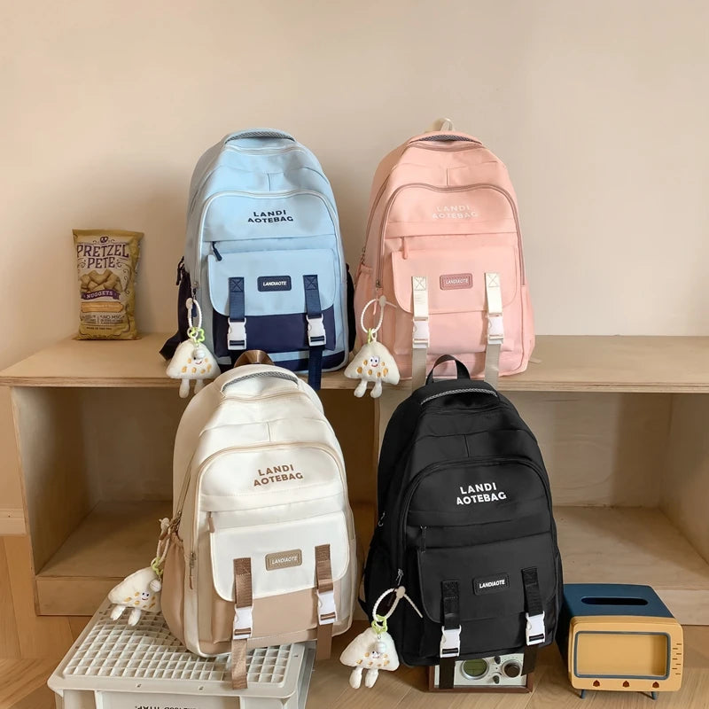 Teenage Girl Boys Fashion School Bag College Student Women Backpack Trendy Travel Lady Laptop Cute Backpack Black New Female Bag