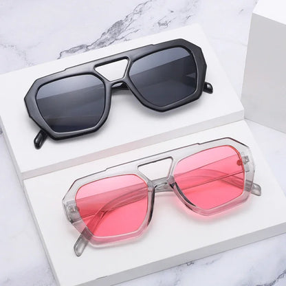 SO&EI Ins Popular Fashion Double Bridges Square Women Sunglasses Shades UV400 Vintage Men Polygon Sun Glasses