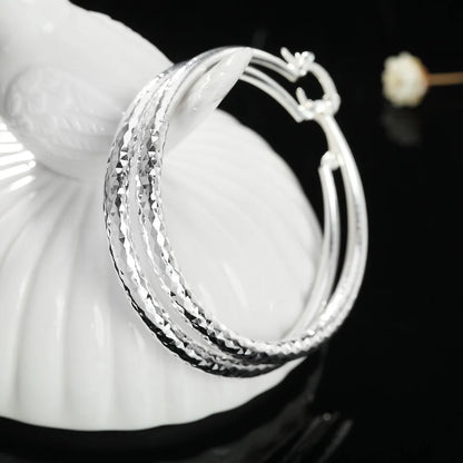 Charms fine 925 Sterling Silver 5CM circle hoop Earrings for Women fashion Pretty wedding party Jewelry Holiday gifts