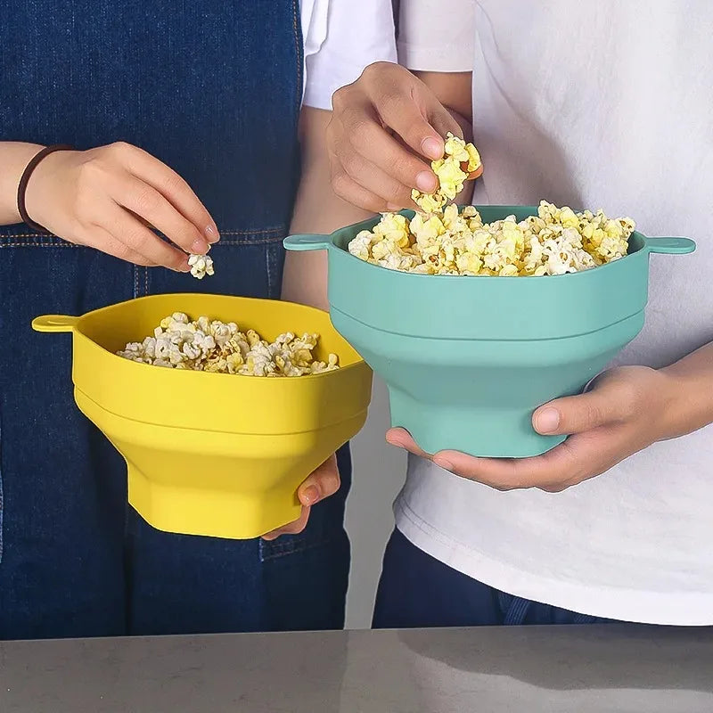 Silicone Microwave Popcorn Bowl Folding Popcorn Maker with Lid Bucket Large Capacity Popcorn Kitchen Baking Tools