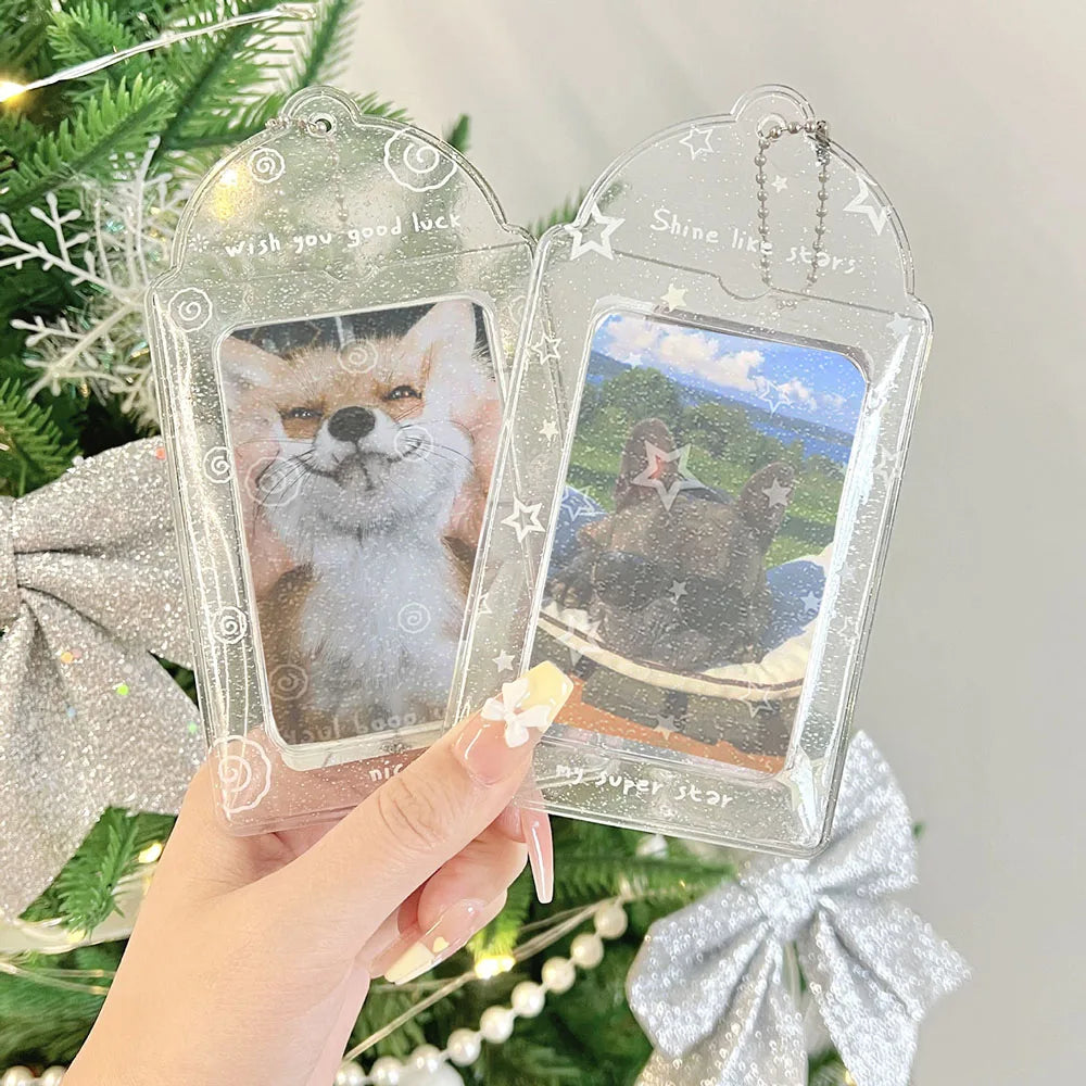 Ins Glittery Transparent 3 inch   Photocard Holder idol Photocard Holder Photo Card Holder Bag Pendant School Stationery