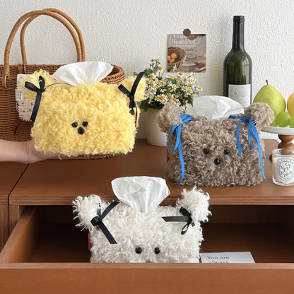 Nordic Style Plush Cartoon Dog Shape Napkin Boxes Solid Color Issue Bag Thread Napkin Holder Tissue Bag Storage Napkins