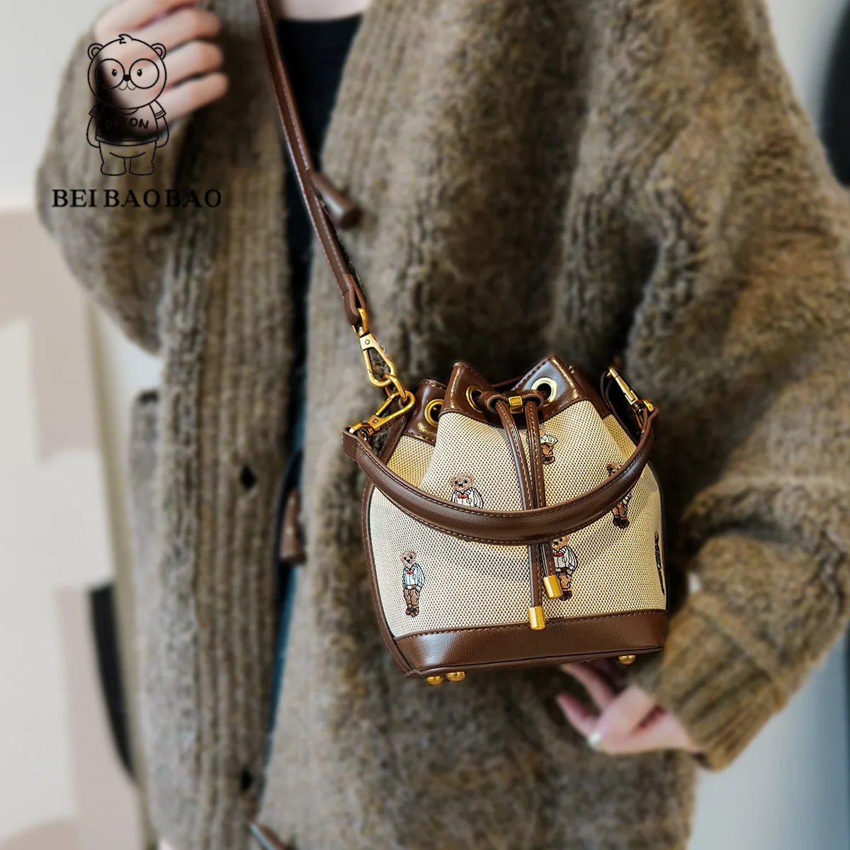 Beibaobao 2024 New Crossbody Bucket Bag Women's Spring/Summer Large Capacity Handbag Cartoon Shoulder Bag Bolso de mujer