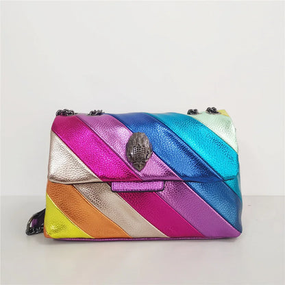 Rainbow Women Handbag  Wave Pattern Eagle Icon Head On Front Jointing Colorful Cross Body Bag Patchwork Shoulder Bag