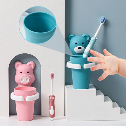 Children's Bathroom Toothbrush Toothpaste Rack Mouthwash Cup Set Device Rack Wall-mounted Punch-free Baby Brushing Cup