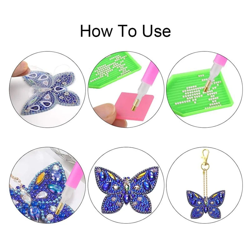 Best 10-Pack Diamond Painting Keychain DIY Diamond Painting Kit For Kids And Adult Beginners - Love Hearts, Butterfly