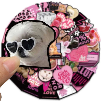 55PCS 3D Ins Pink Cool Girl Kawaii Stickers for DIY Waterproof Laptop Motorcycle Luggage Skateboard Bottle Kid Decals Sticker