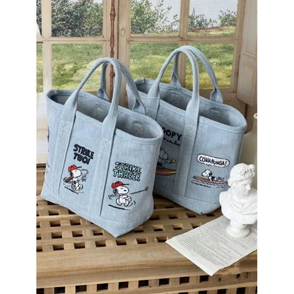 Snoopy Embroidered Denim Women's Tote Bag Cartoon Cute Large Capacity Canvas Bag Student Go Out Convenient HandBag Shoulder Bag