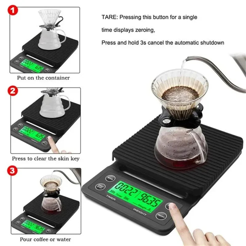 3/5kg 0.1g High Precision Coffee Scale With Timer Multi-functional Kitchen Scales Food Baking Scale LCD Electronic Digital Scale