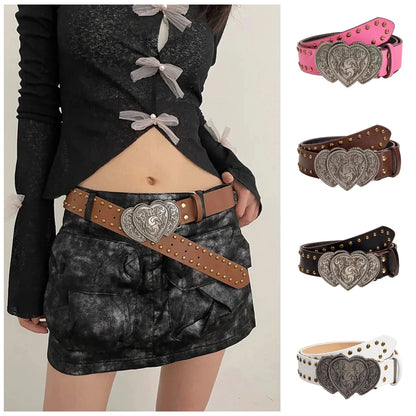 Temperament Heart-shaped Buckle Women's Wide Waistband Double Row Retro Punk Waistband Women's Jeans Decorative Waistband