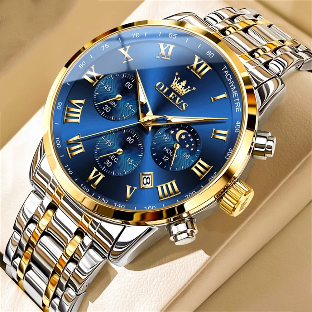 OLEVS 5529 Luxury Quartz Watch For Men Roman Scale Moon Phase Chronograph Man Watches Waterproof Luminous Calendar Wrist Watch