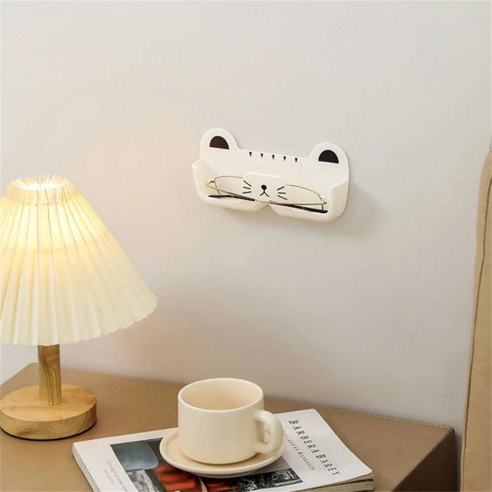 Cute Cat Wall Mount Eyeglasses Storage Rack Holders Sunglasses Display Stand Organizer Glasses Space Saving Shelf Home Tidying